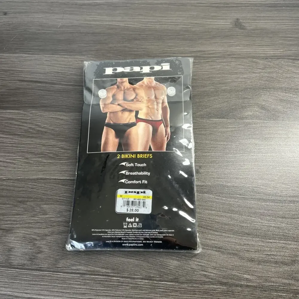 PAPI Techno Stretch Men’s Bikini Briefs 2 Pcs Size M 32-34 New Sealed Blue Black